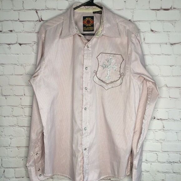 Platini Other - Platini Jeans Cougar Mens Stripe Western Cross Embellished Long Sleeve Shirt  L